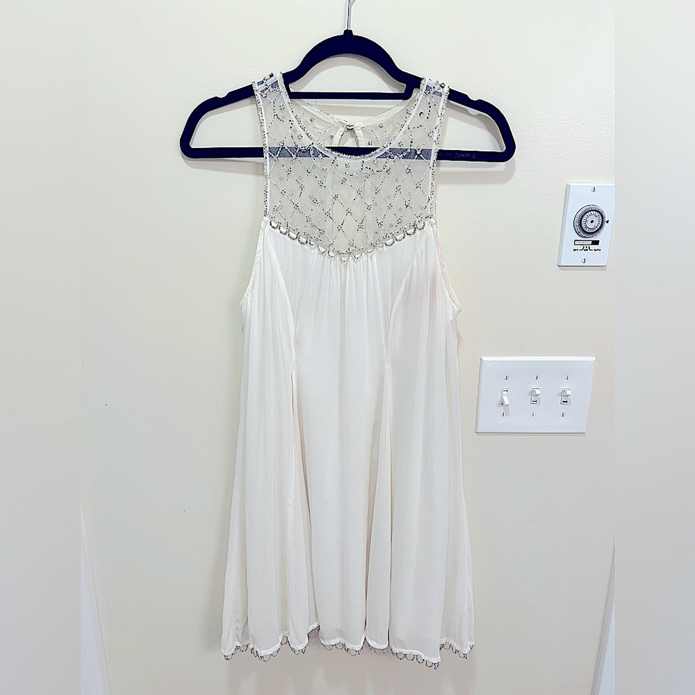 Rhinestone Embroidered White Dress